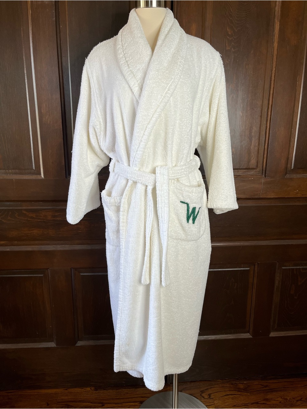 Yves Delorme White Spa Robe Unisex 100% Cotton Terrycloth Embroidered "W" Sz L